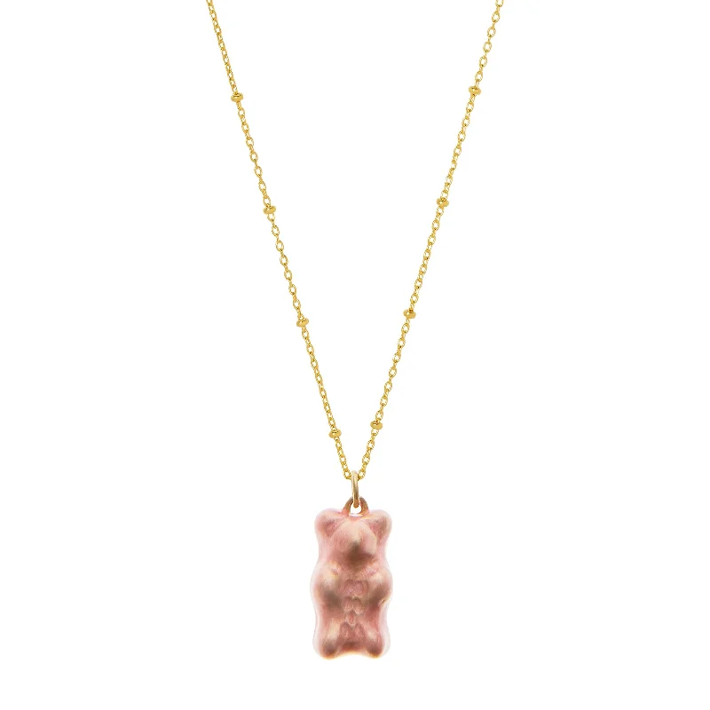 handcrafted opal inlay ring Gummy Pendant Necklace - Bubblegum & Dotted Gold