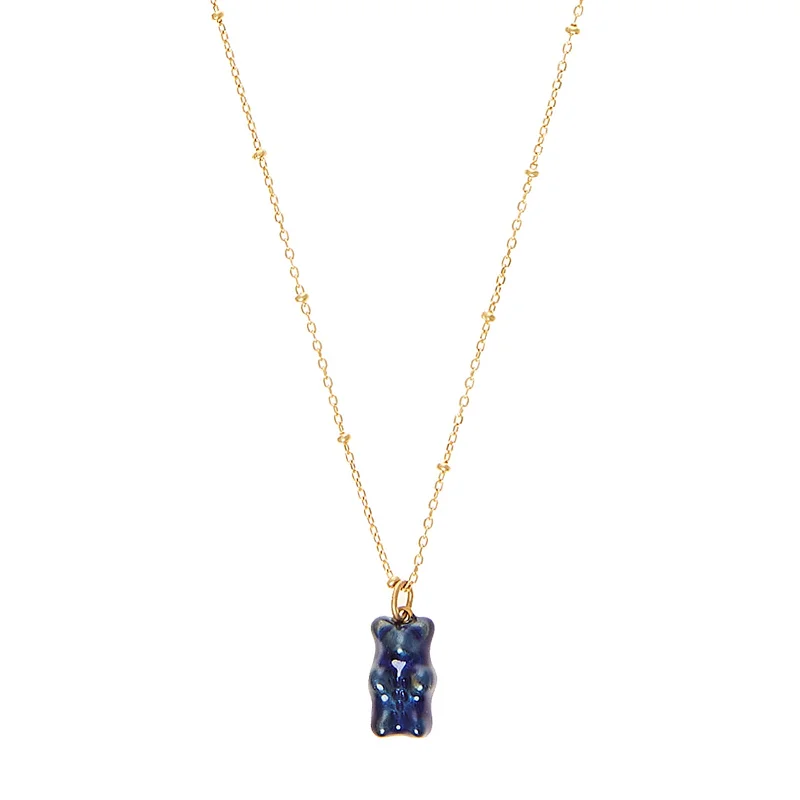 real citrine gemstone pendant Mini Gummy Pendant Necklace - Blueberry & Dotted Gold