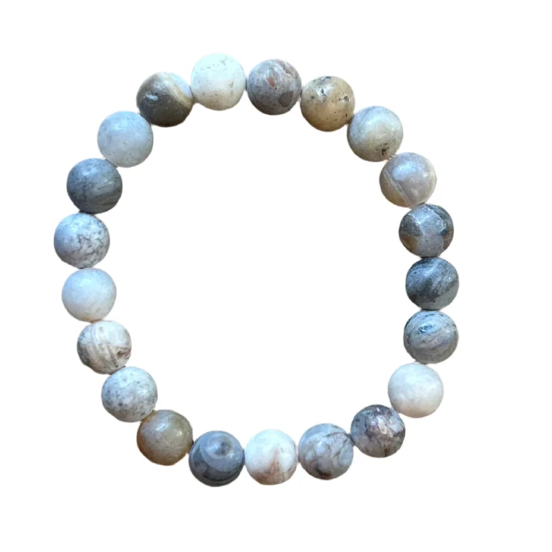rose gold cubic zirconia earrings Matte Bamboo Agate 8mm Bracelet