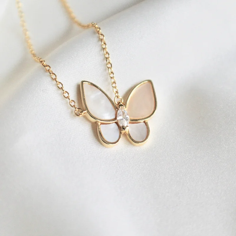 celestial zodiac sign necklace Mother of pearl butterfly necklace