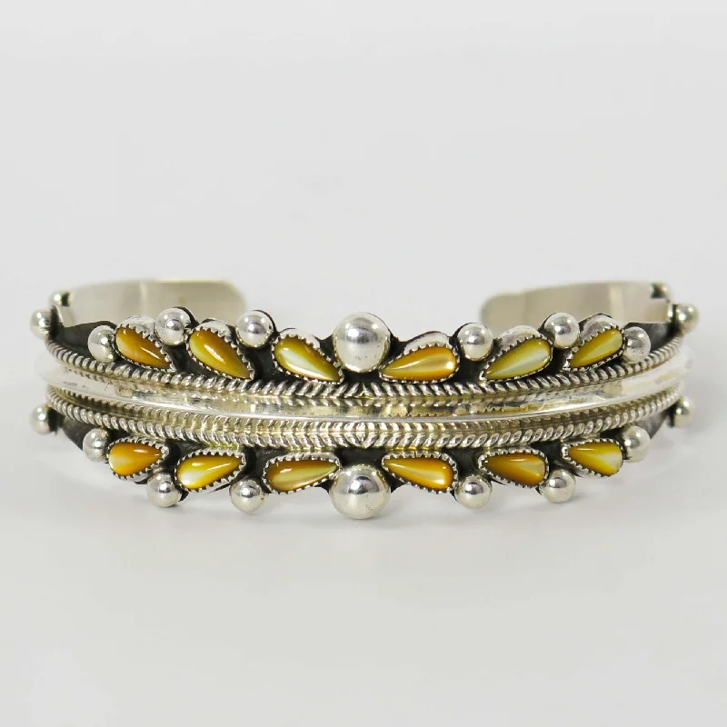 hammered sterling silver band Mother of Pearl Cuff