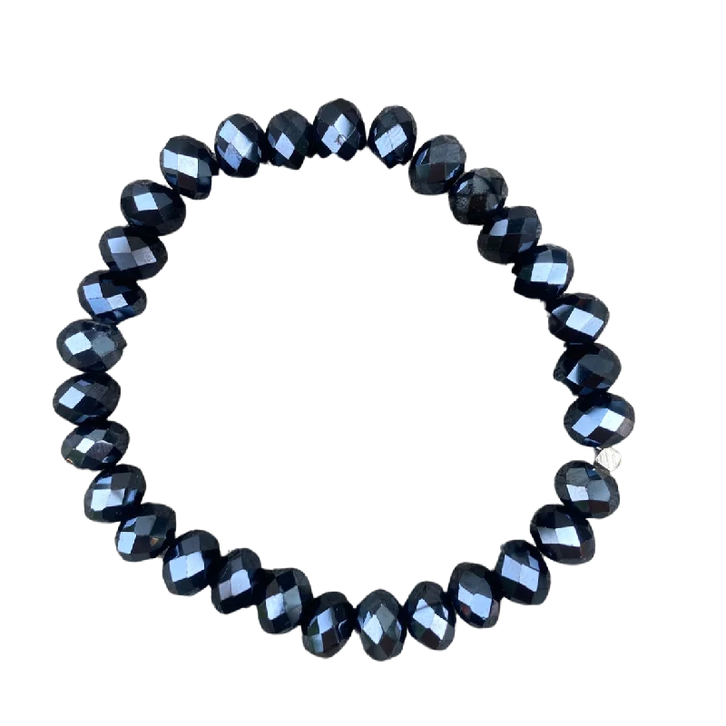 modern geometric silver ring Mystic Black Faceted Rondelle 8mm Bracelet