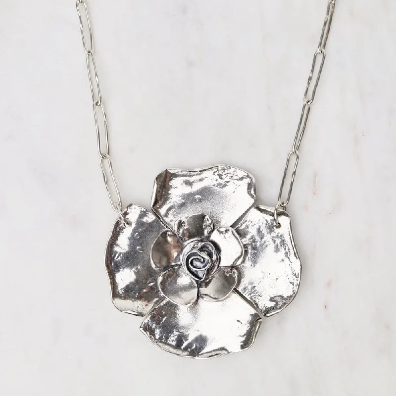 small diamond nose stud Large Petal Rose on Long Oval Chain Necklace