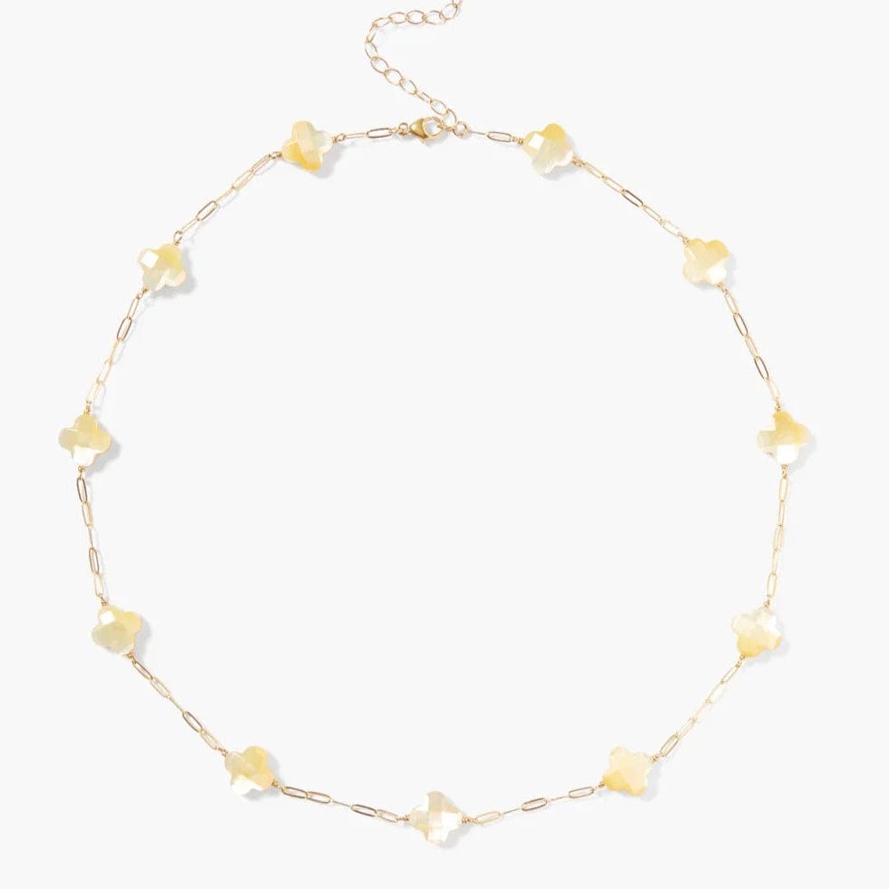 gold plated Cuban link chain Yellow Mother of Pearl Clover Necklace