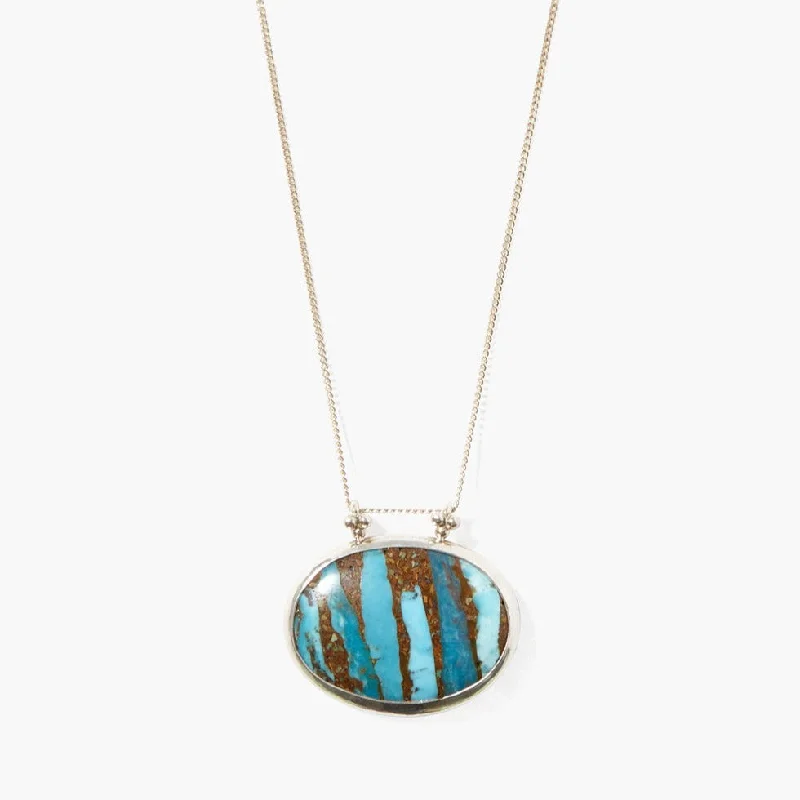 chunky silver hoop earrings Long Turquoise Oval Necklace