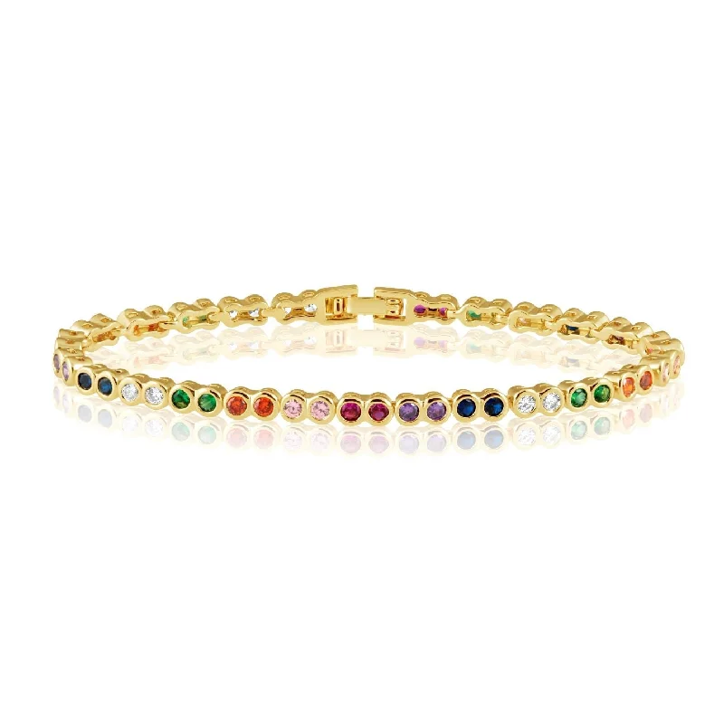 classic silver pearl earrings Rainbow Bezel Tennis Bracelet
