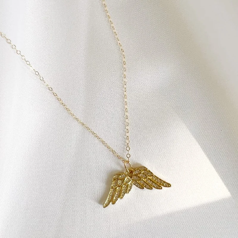 rose gold cartilage barbell Reina Angel Wings Cz Pendant Gold Filled Necklace