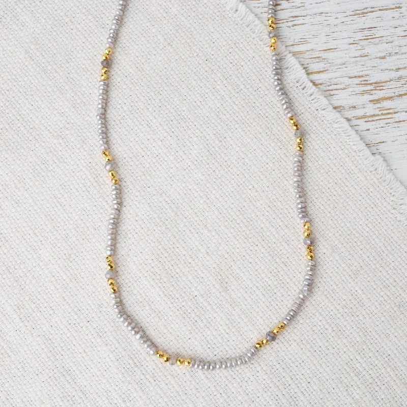 unique blue topaz ring Petite Grey Pearl Necklace