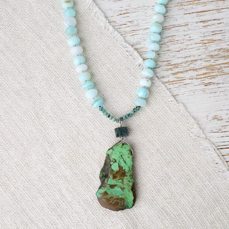dainty lotus flower ring Peruvian Opal with Variscite Nekclace
