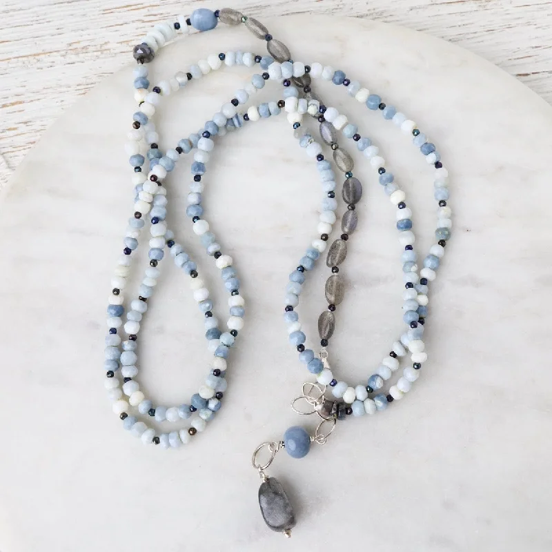 vintage-inspired moonstone necklace Blue Denim Opal and Labradorite Necklace