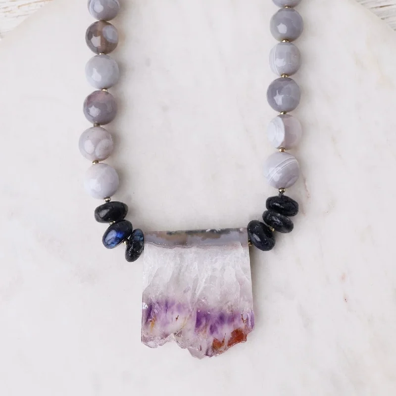 black pearl earrings classic Agate and Black Opal with Amethyst Pendant