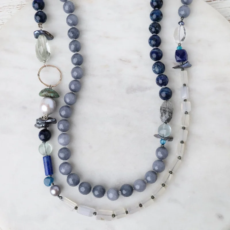 silver infinity knot ring Lapis and Agate Mix Necklace