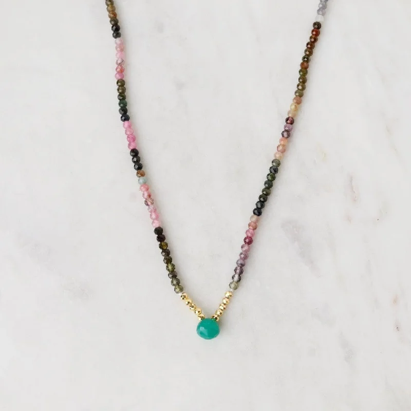 dainty beaded stretch bracelet Tourmaline with Green Onyx Necklace