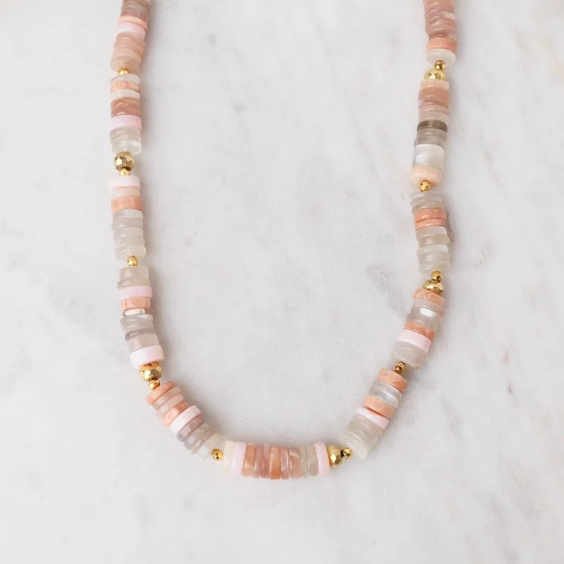 sterling silver angel wing pendant Pink Opal and Moonstone Necklace