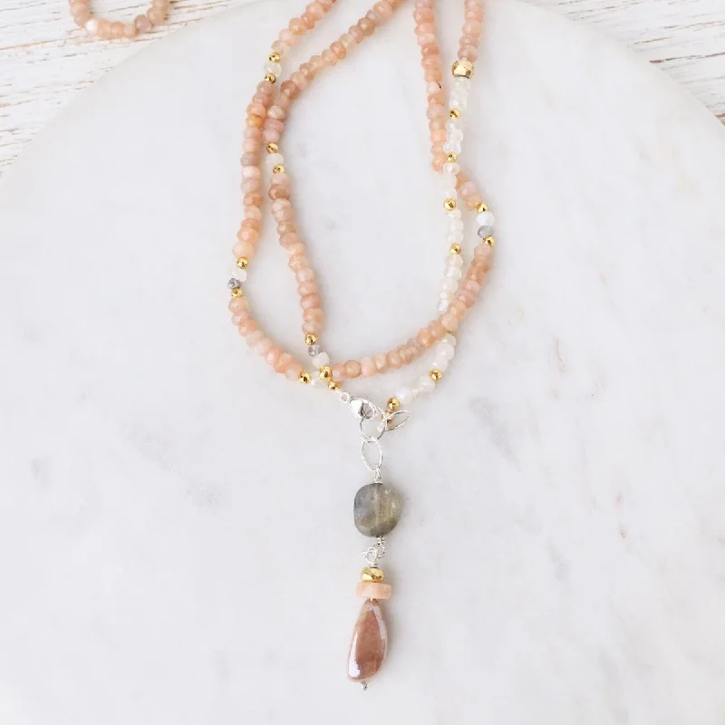 star-shaped cartilage stud earrings Peach Moonstone Mix Necklace