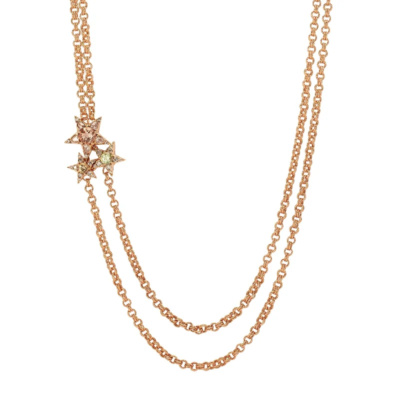 celestial lunar eclipse pendant Istanbul Tourmaline Double Chain Necklace - Rose Gold