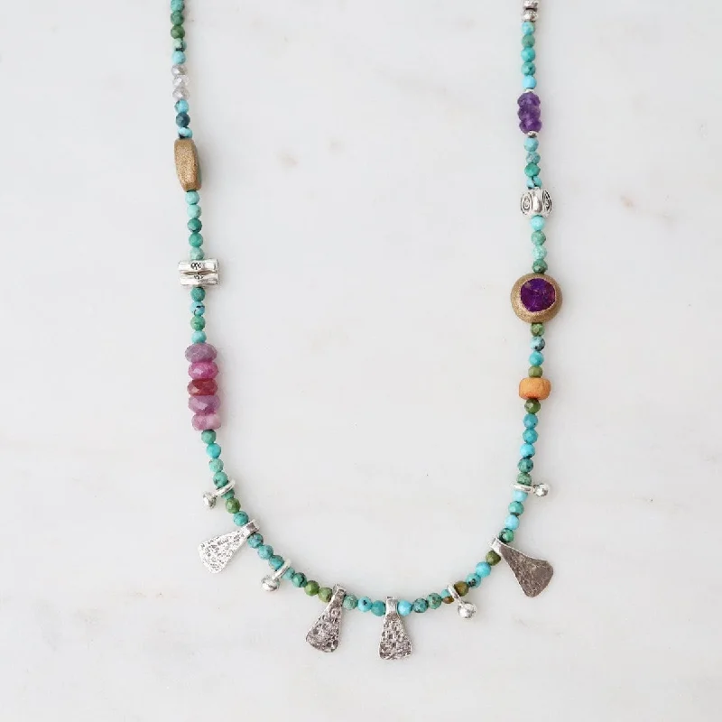 white topaz stacking rings Turquoise with Raindrops & Triangles Necklace