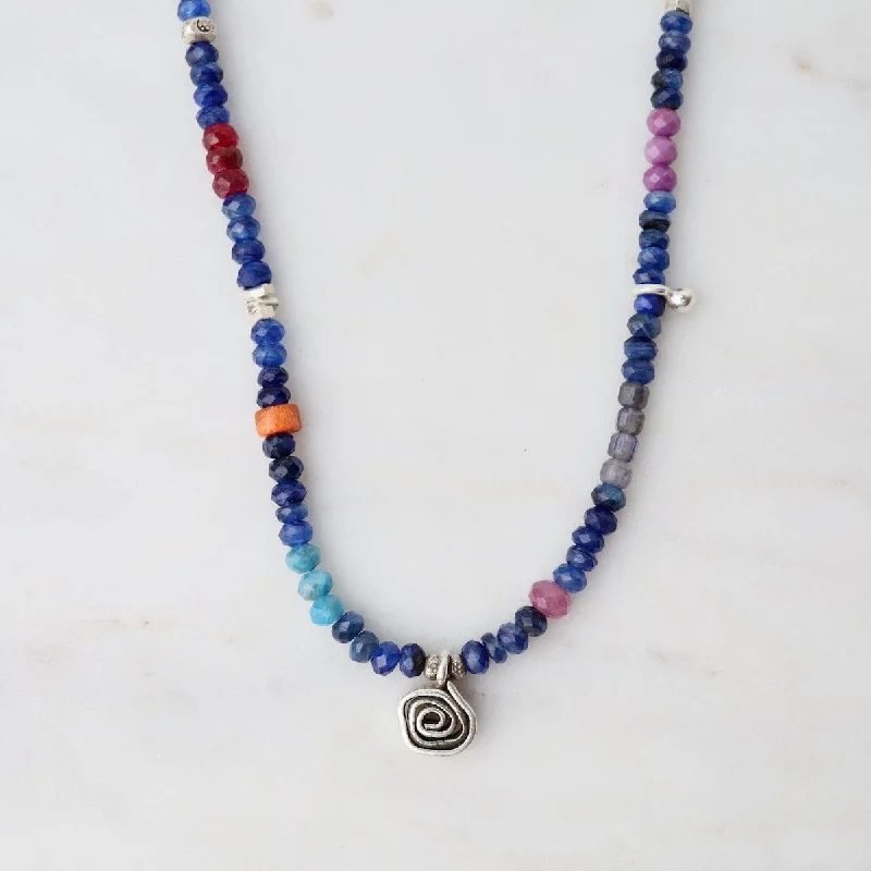 men’s braided leather bracelet Kyanite with Spiral Rose Pendant Necklace
