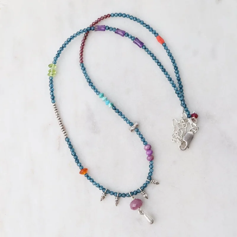 elegant pearl bridal set Blue Topaz with Ruby and Silver Gum Drop Necklace