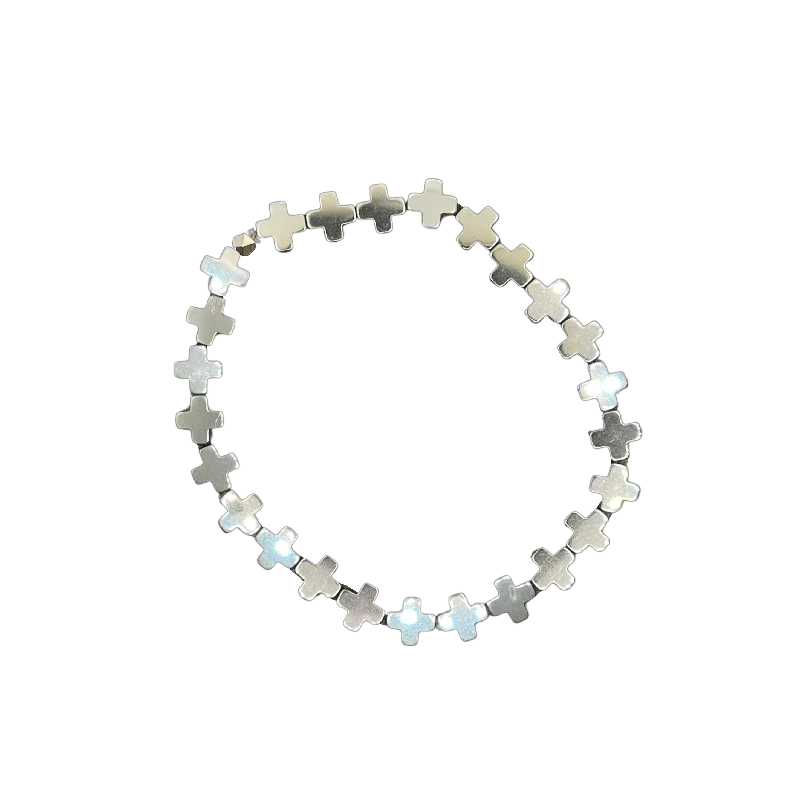 personalized bar necklace silver Square Cross Hematite White Gold 8mm Bracelet