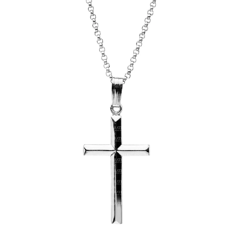 minimalist wedding band set Sterling Silver Beveled Cross Pendant Necklace 20"