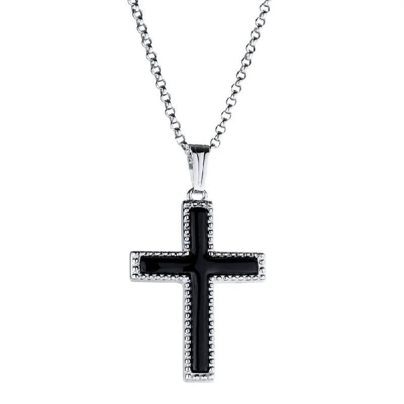 handmade wire-wrapped gemstone ring Sterling Silver Onyx Beaded Cross Necklace