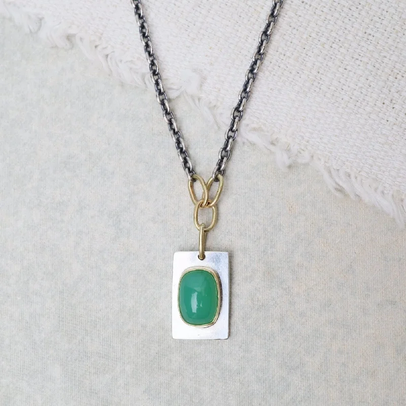 modern geometric earrings gold One Of A Kind Chrysoprase Portal Necklace