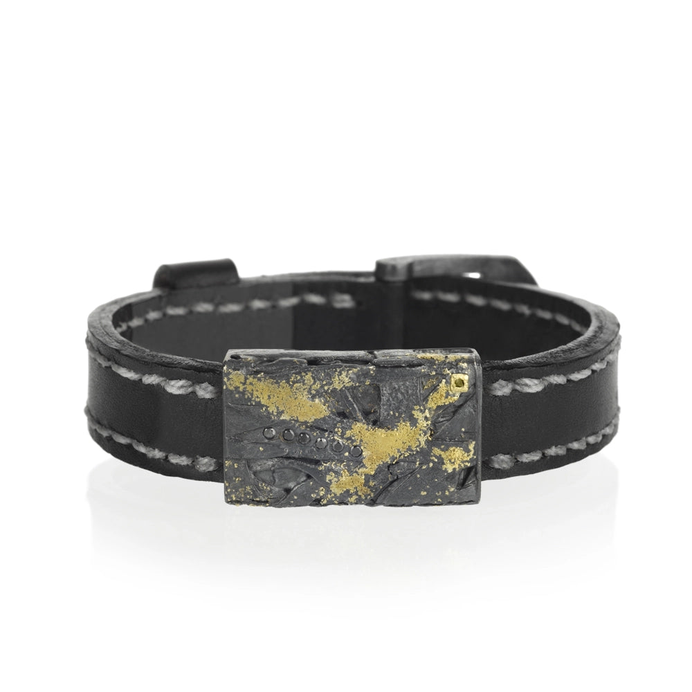 leather cuff bracelet men Todd Reed Mens Silver and Gold Leather Bracelet with Black Diamonds leather cuff bracelet men Todd Reed Mens Silver and Gold Leather Bracelet with Black Diamonds