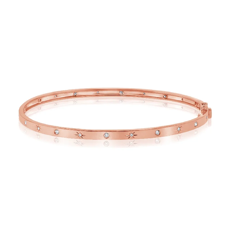 dainty sapphire gemstone bracelet Unique 14K Gold Starbust Pattern Diamond Bangle