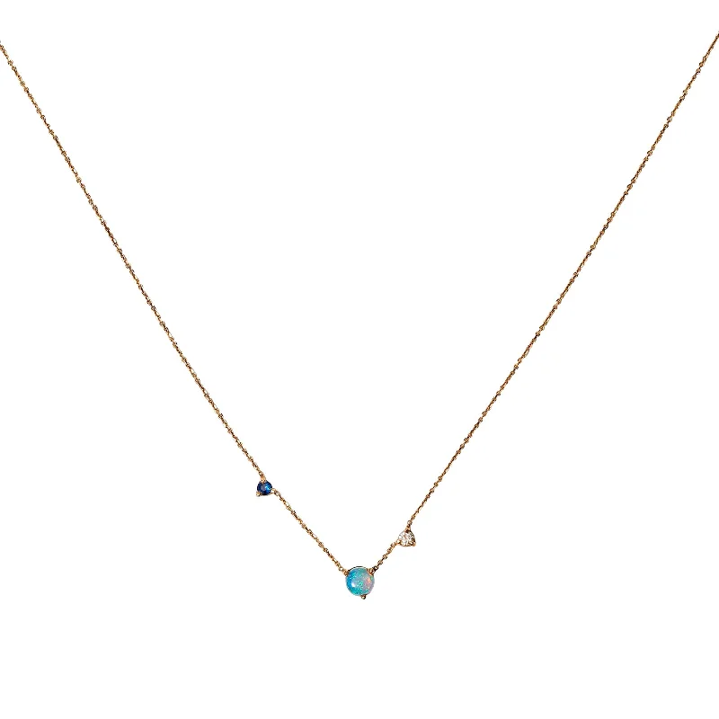 adjustable gemstone choker Three Step Necklace - Sapphire, Opal & Diamond