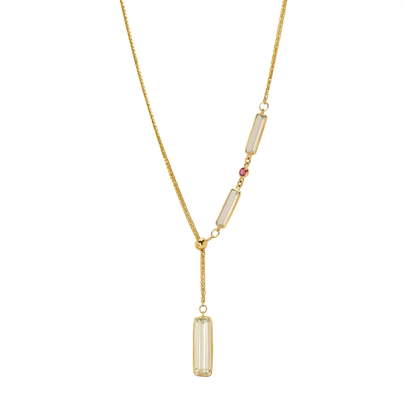 gold medallion pendant necklace Lasso Lariat Necklace - Aquamarine & Ruby