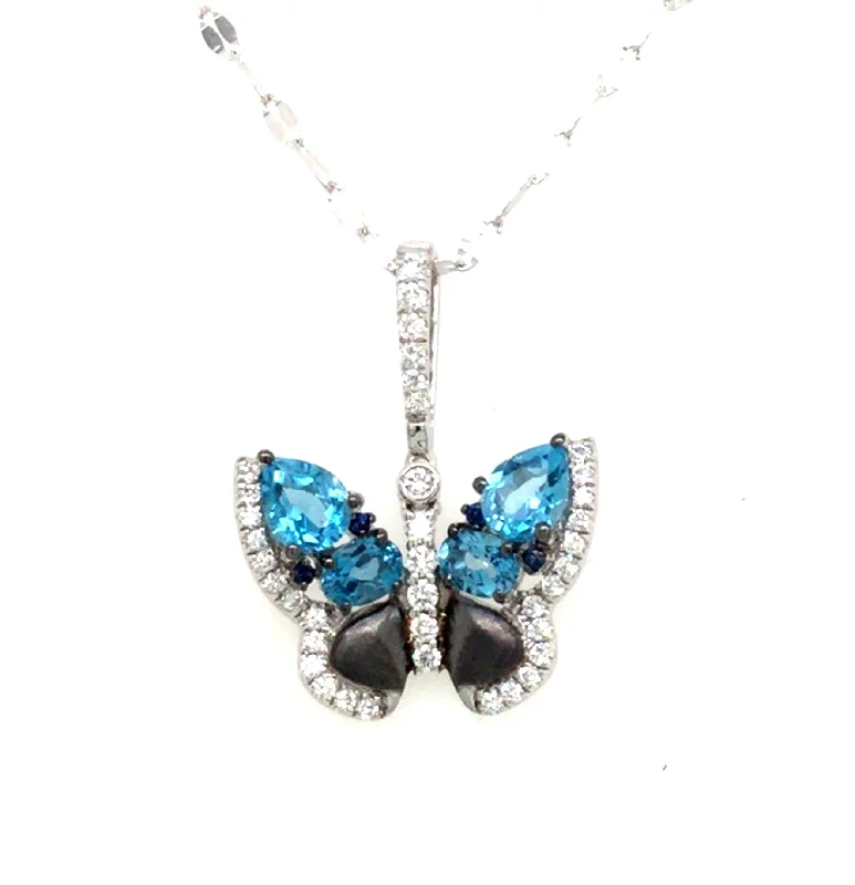 custom silver charm bracelet 14K White Blue Topaz and Natural Diamond 18 inch Necklace custom silver charm bracelet 14K White Blue Topaz and Natural Diamond 18 inch Necklace