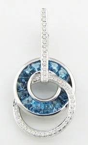 unique diamond tennis bracelet 14K White Blue Topaz and Natural Diamond Pendant