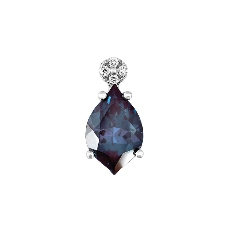 modern geometric silver ring 14K White Chatham Alexandrite and Lab Grown Diamond Pendant