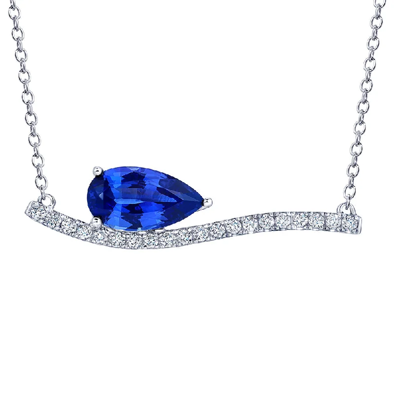 minimalist gemstone stud earrings 14K White Chatham Sapphire and Lab Grown Diamond 17 inch Necklace