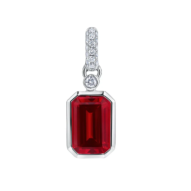 sapphire princess cut ring 14K White Chatham Ruby and Lab Grown Diamond Pendant