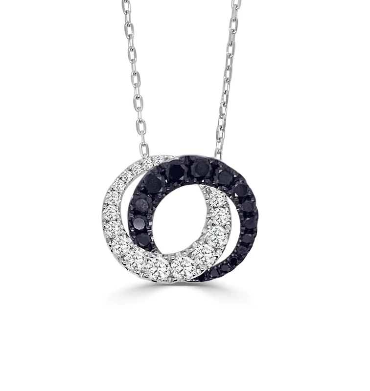 butterfly pendant necklace delicate 14K White Natural Black and White Diamond 17 inch Necklace