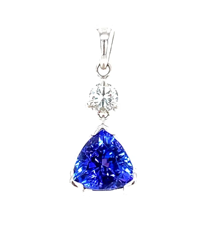 ethical lab-grown diamond ring 14K White Tanzanite and Natural Diamond Pendant