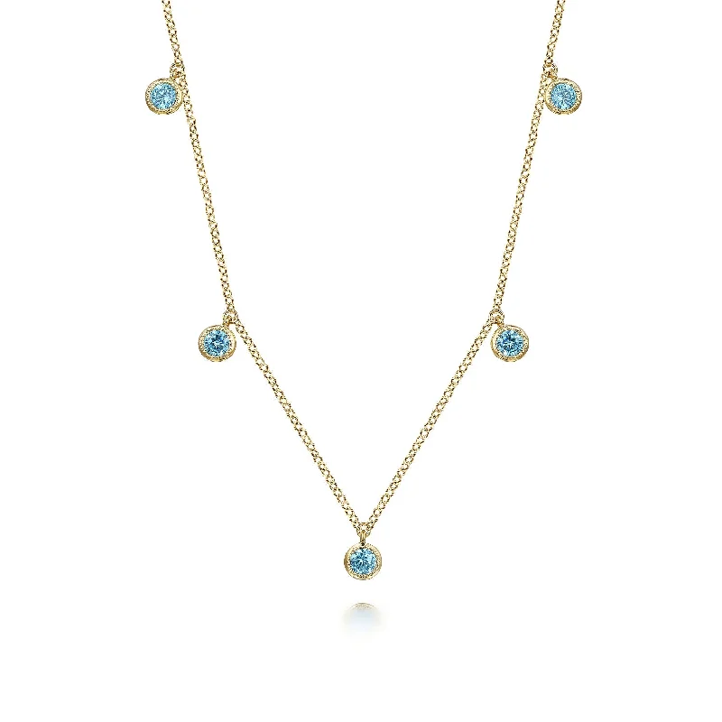 custom nameplate bracelet silver 14K Yellow Blue Topaz 17.5 inch Necklace