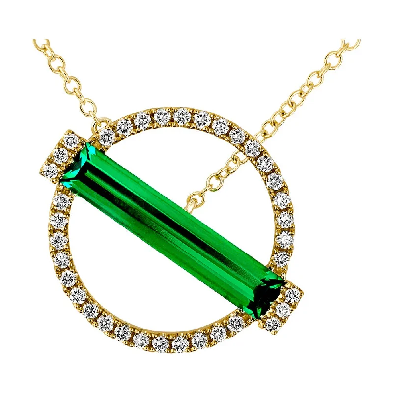 large vintage statement necklace 14K Yellow Chatham Emerald and Lab Grown Diamond 18 inch Necklace