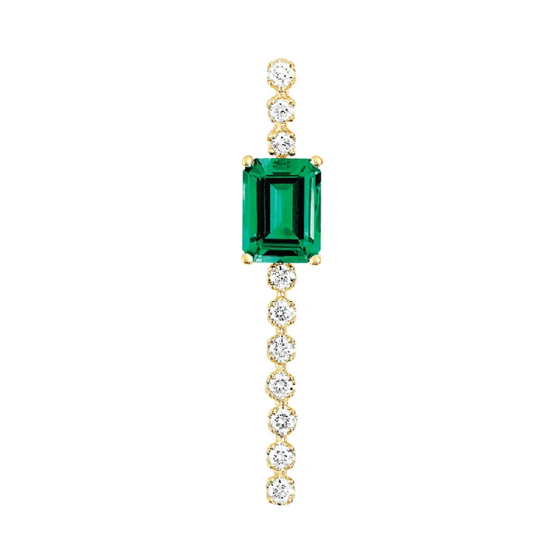 vintage diamond drop necklace 14K Yellow Chatham Emerald and Lab Grown Diamond Pendant