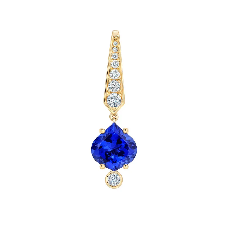 dainty gold chain ring 14K Yellow Chatham Sapphire and Lab Grown Diamond Pendant