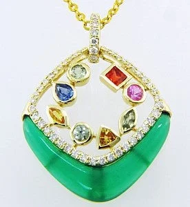 dainty sapphire gemstone bracelet 14K Yellow Green Onyx,Multi-Sapphire and Natural Diamond Pendant dainty sapphire gemstone bracelet 14K Yellow Green Onyx,Multi-Sapphire and Natural Diamond Pendant
