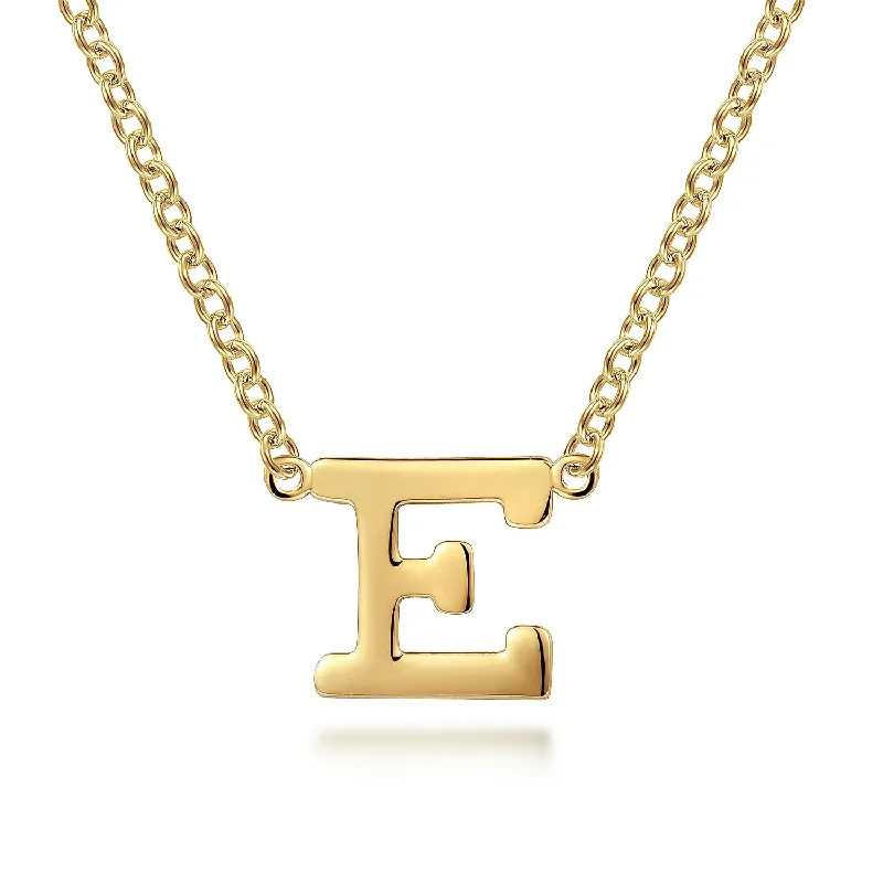 oval blue sapphire ring 14K Yellow Letter E Necklace 17.5 inch