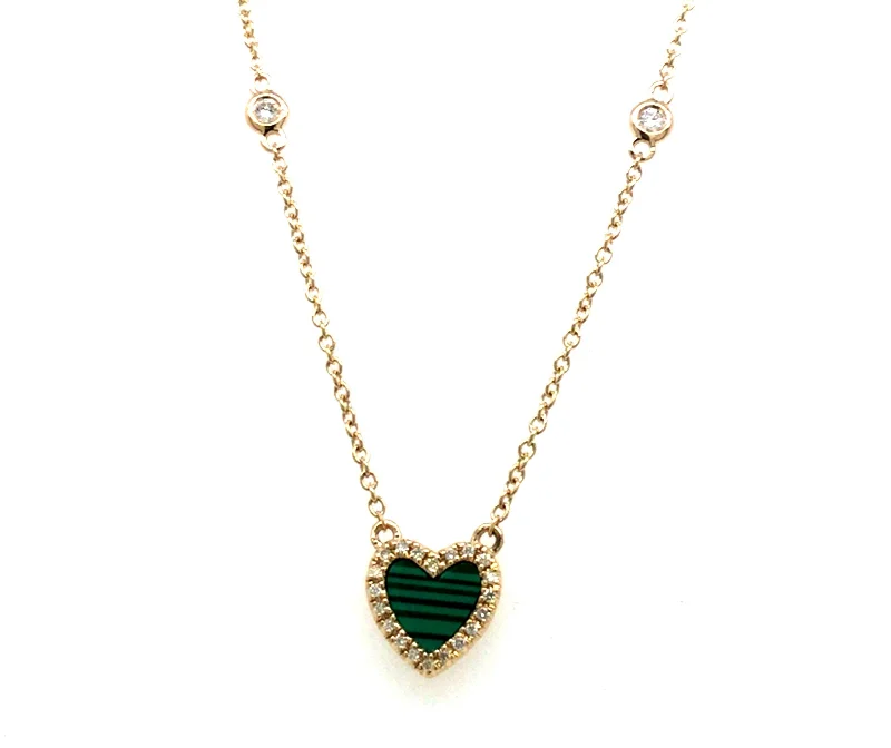 personalized gemstone pendant necklace 14K Yellow Natural Diamond and Malachite18 inch Necklace