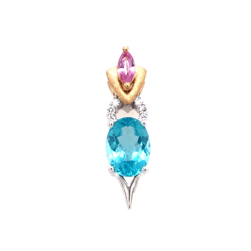 handcrafted sterling silver necklace 18K White & Yellow Apatite, Sapphire and Natural Diamond Pendant handcrafted sterling silver necklace 18K White & Yellow Apatite, Sapphire and Natural Diamond Pendant