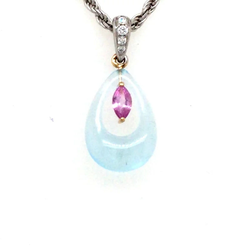 vintage turquoise pendant necklace 18K Yellow & White Blue Topaz, Pink Sapphire and Natural Diamond Pendant vintage turquoise pendant necklace 18K Yellow & White Blue Topaz, Pink Sapphire and Natural Diamond Pendant