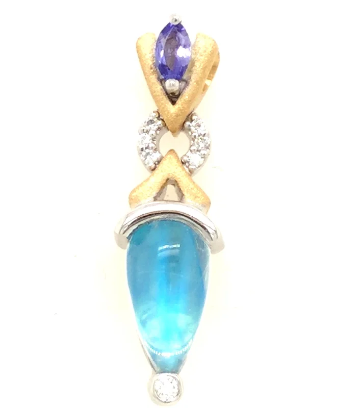 classic gemstone stud earrings 18K Yellow & White Moonstone,Tanzanite and Natural Diamond Pendant