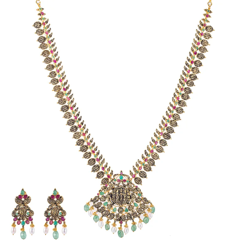 diamond halo stud earrings 22K Antique Gold, Ruby, Pearl & Emerald Temple Jewelry Set (70.2gm) diamond halo stud earrings 22K Antique Gold, Ruby, Pearl & Emerald Temple Jewelry Set (70.2gm)