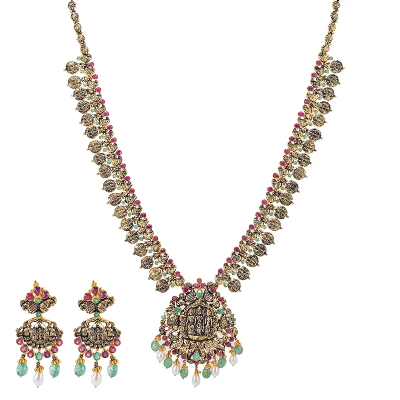silver hoop earrings small 22K Antique Gold, Ruby, Pearl & Emerald Temple Jewelry Set (76.6gm)